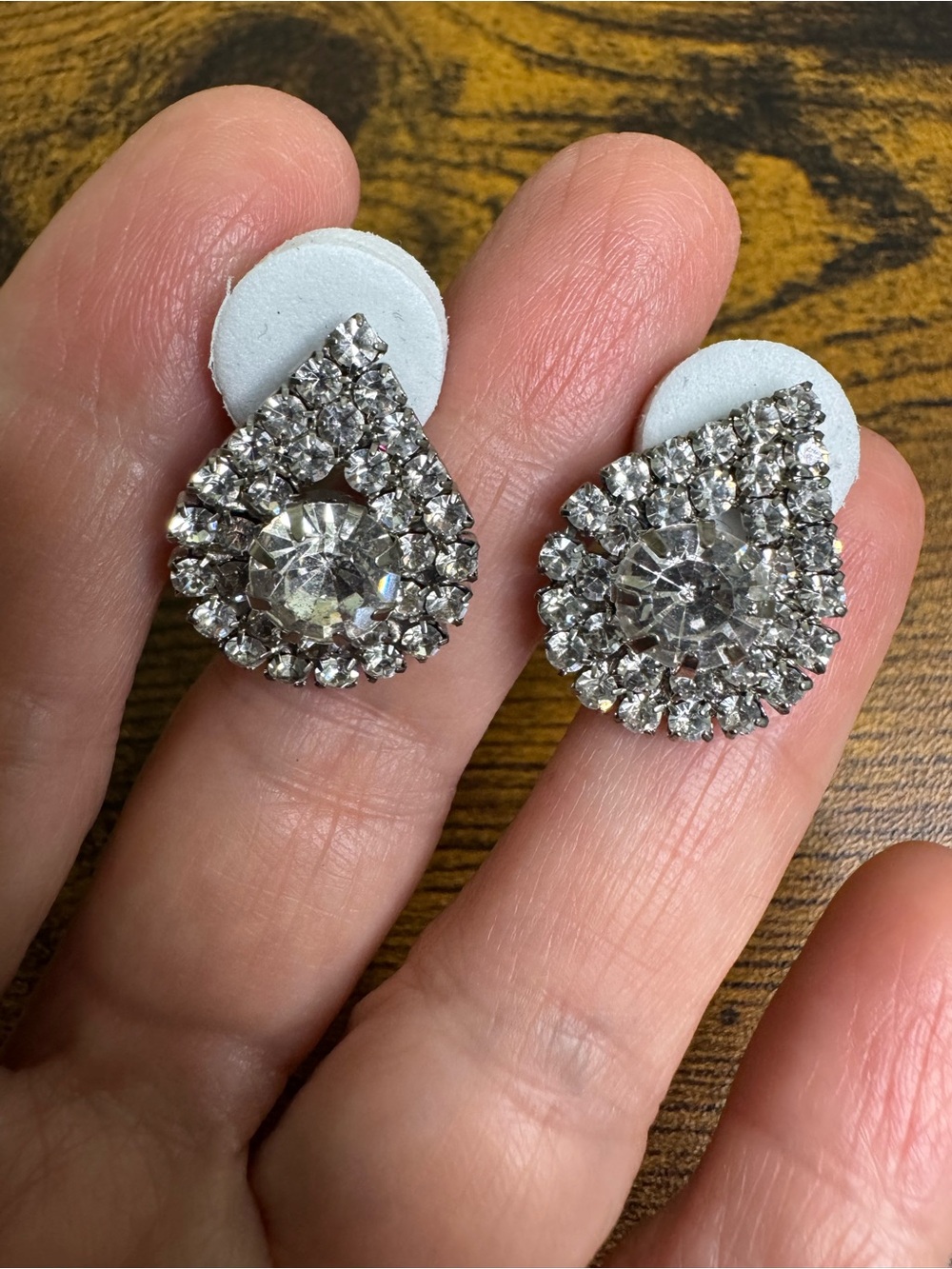 4/$20 Crystal Teardrop Cluster Stud Earrings - Silver Tone